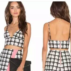 Revolve x NBD womens small black white Gingham Bralette crop top